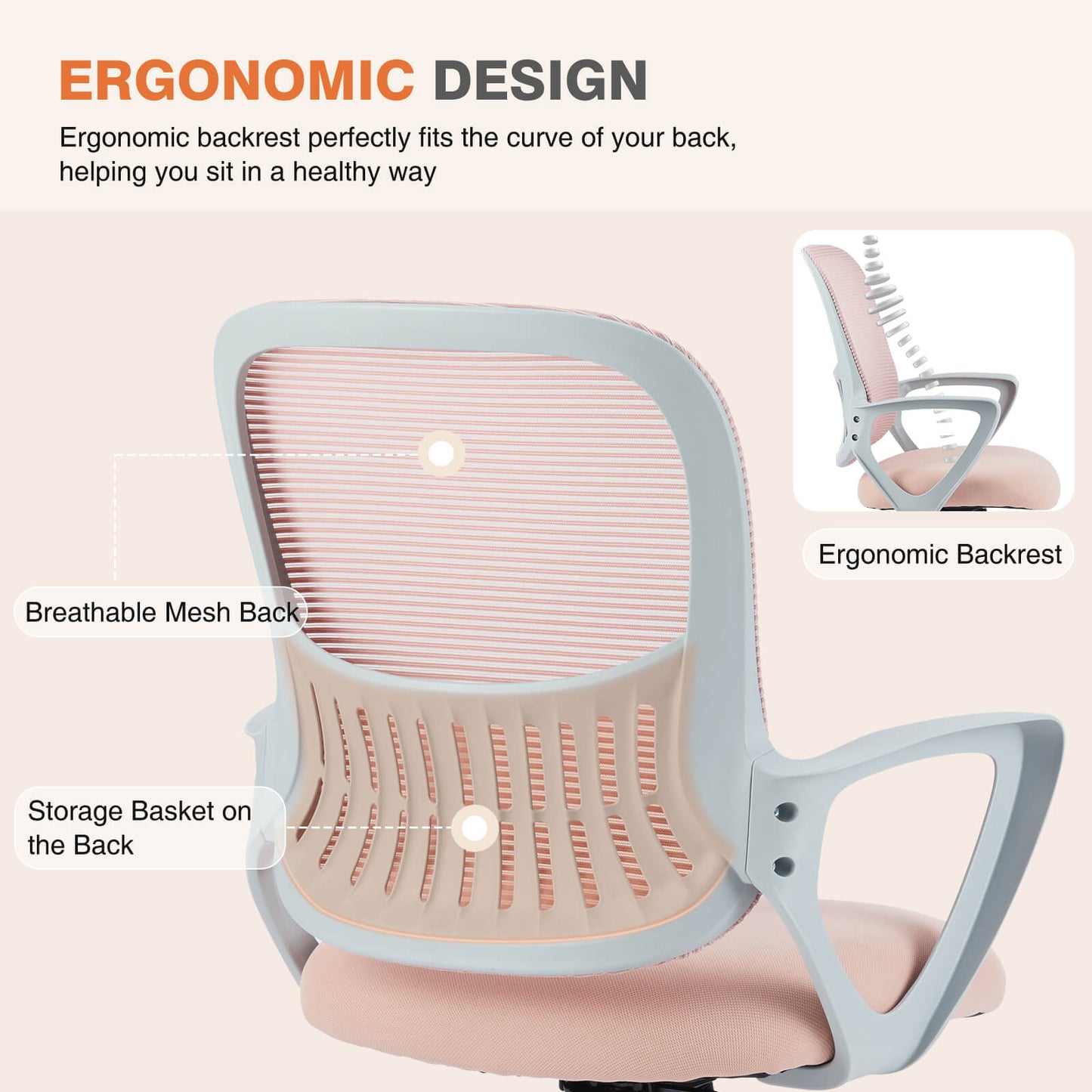 CONCETTA Office chair, ergonomic, adjustable height, with lumbar support and armrests, suitable for home, office.