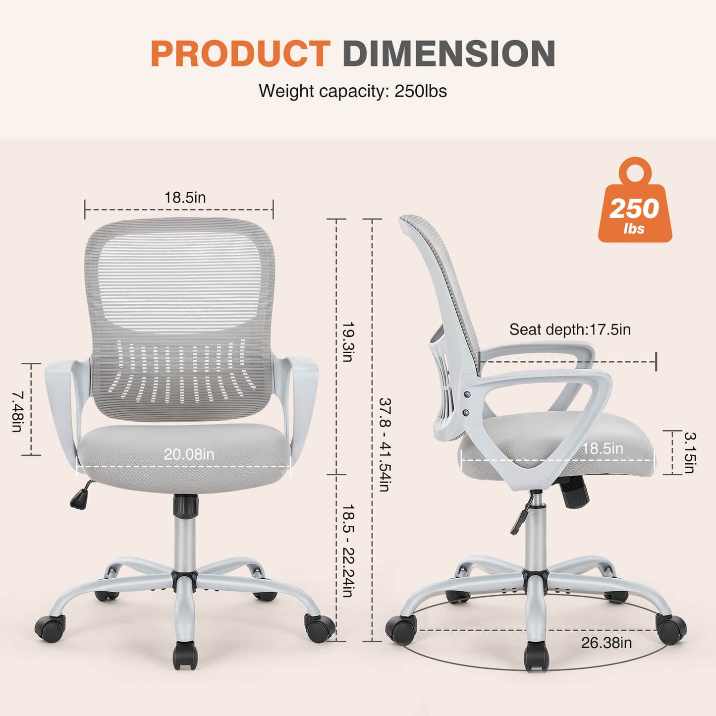 CONCETTA Office chair, ergonomic, adjustable height, with lumbar support and armrests, suitable for home, office.