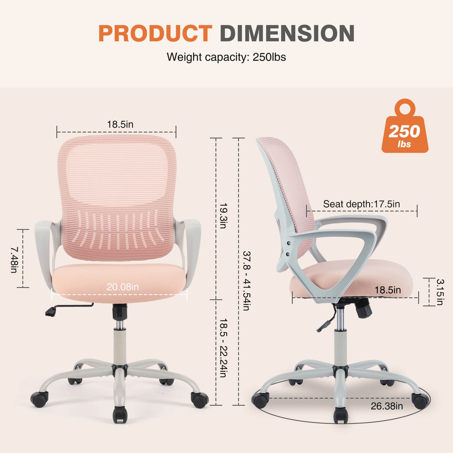 CONCETTA Office chair, ergonomic, adjustable height, with lumbar support and armrests, suitable for home, office.