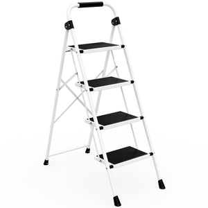 CONCETTA Iron Stepstool, Folding Stepstool with Non-Slip Pedals and Comfortable Handrails, Sturdy Steel Ladder Portable Heavy Duty Stepstool for Kitchen, Garage and Outdoor Use