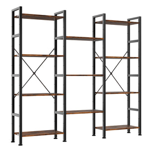CONCETTA Triple 4-Tier Bookshelf with 11 Open Display Shelves, Adjustable Storage Bookcase for Home & Office, Sturdy Steel Frame and Wood Construction, Anti-Tip and Adjustable Feet
