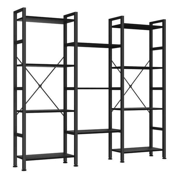 CONCETTA Triple 4-Tier Bookshelf with 11 Open Display Shelves, Adjustable Storage Bookcase for Home & Office, Sturdy Steel Frame and Wood Construction, Anti-Tip and Adjustable Feet