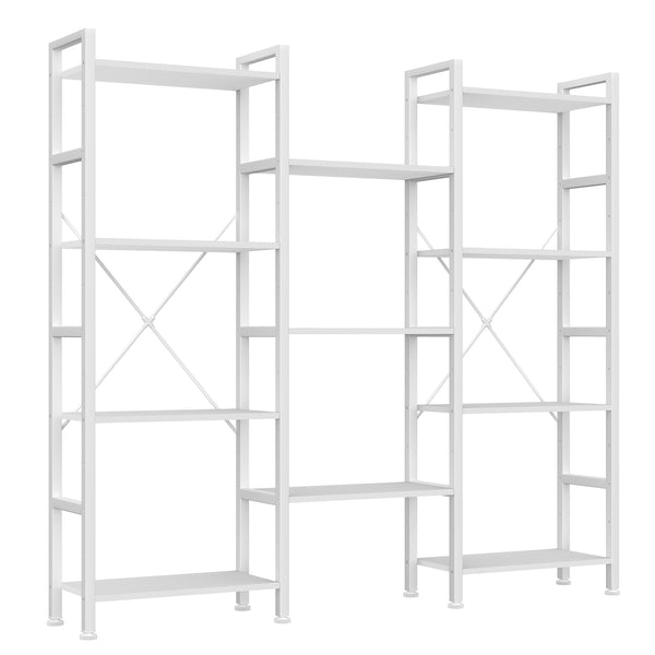CONCETTA Triple 4-Tier Bookshelf with 11 Open Display Shelves, Adjustable Storage Bookcase for Home & Office, Sturdy Steel Frame and Wood Construction, Anti-Tip and Adjustable Feet