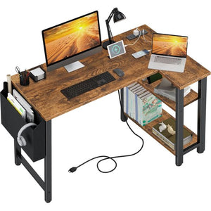 CONCETTA 49 Inch Modern L Shaped Computer Desk with Lower Storage Shelf & Side Bag, Two-Way Convertible Corner Gaming Table for Home Office