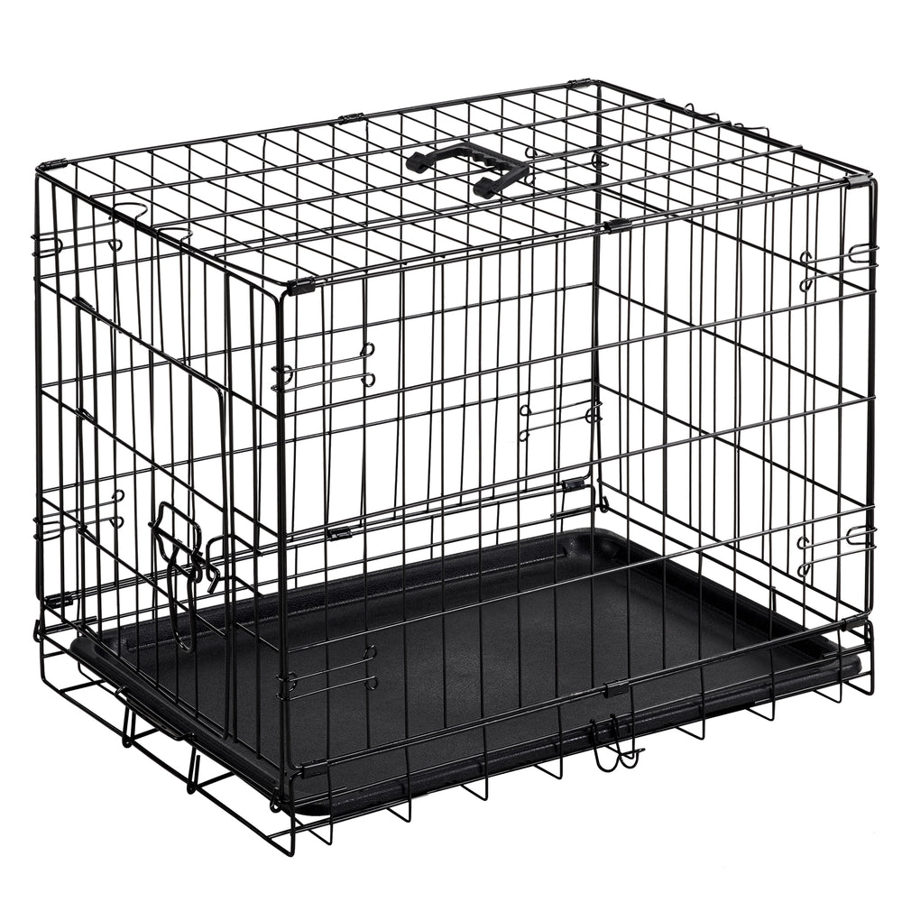 CONCETTA 24 inch Single-Door Folding Dog Crate, Portable Small Cage with Leak-Proof Pan Tray, Black