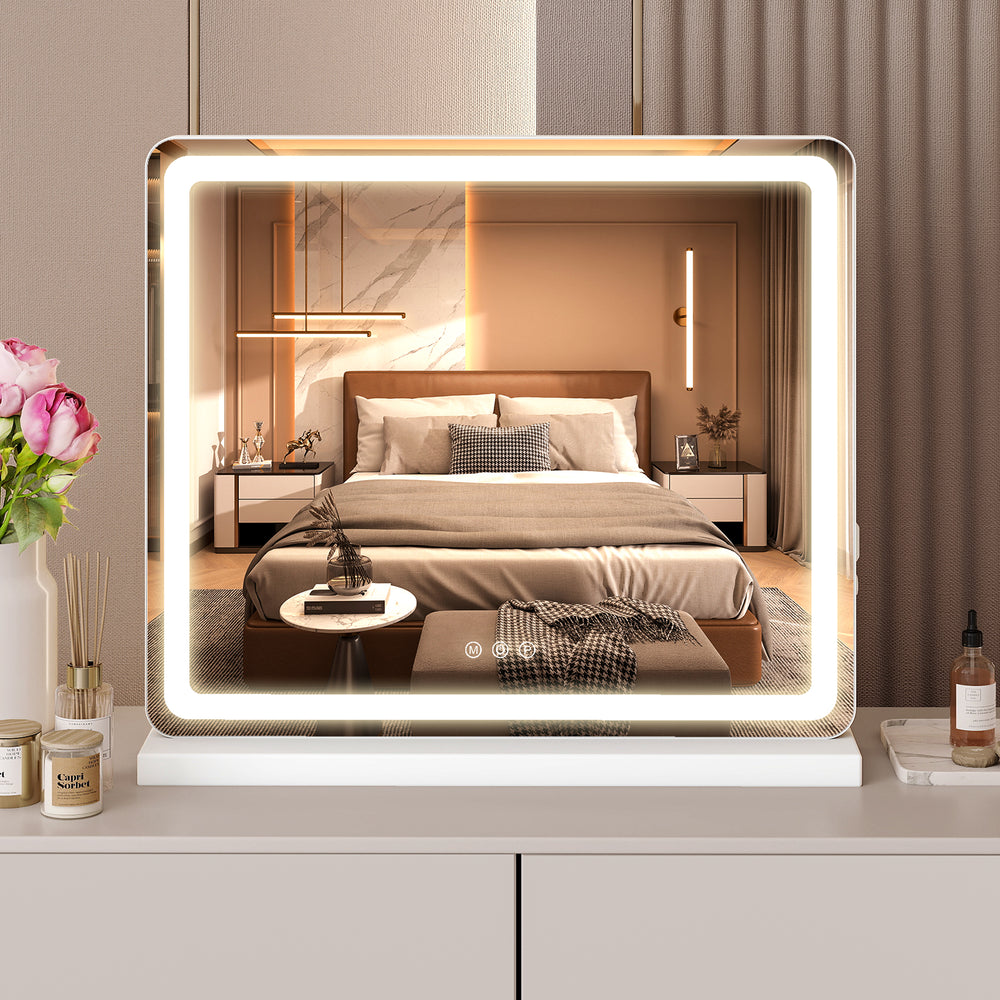 JOINSUN Makeup Mirror with Lights Tabletop, Aluminum Alloy Frame and USB Charging Support, White