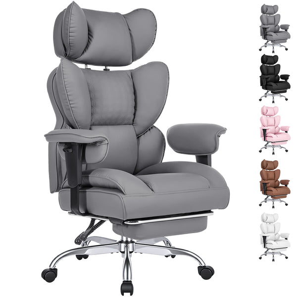 CONCETTA Ergonomic Office Chair 400LBS for Big & Tall, Heavy Duty Desk Chair with Reclining Back, Footrest, Luxurious PU Leather