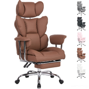 CONCETTA Big and Tall Office Chair, Scratch-Resistant PU Leather Executive Desk Chair with Footrest, Spring Lumbar Support, Wide Reclining Seat, White