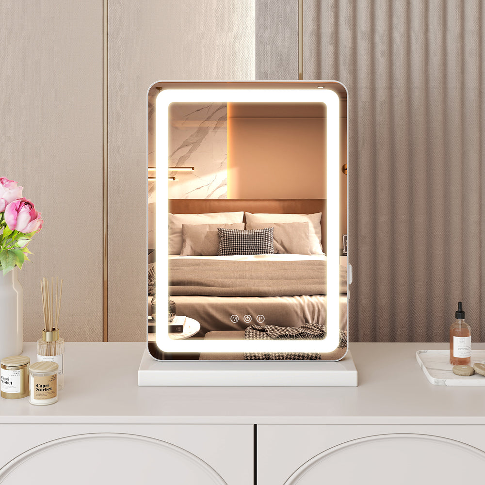 JOINSUN Makeup Mirror with Lights Tabletop, Aluminum Alloy Frame and USB Charging Support, White