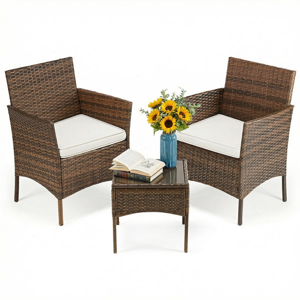 CONCETTA Patio Furniture Set, Wicker Outdoor PE Rattan Furniture with Coffee Table & Washable Cushion, Compact Bistro Conversation Seating for Balcony, Garden, Poolside, Porch