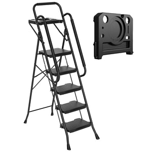 CONCETTA Iron Stepstool, Folding Stepstool with Non-Slip Pedals and Comfortable Handrails, Sturdy Steel Ladder Portable Heavy Duty Stepstool for Kitchen, Garage and Outdoor Use