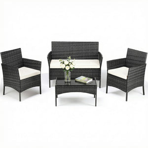CONCETTA Patio Furniture Set, Wicker Outdoor PE Rattan Furniture with Coffee Table & Washable Cushion, Compact Bistro Conversation Seating for Balcony, Garden, Poolside, Porch