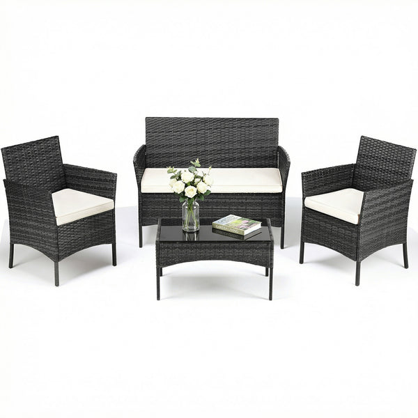 CONCETTA Patio Furniture Set, Wicker Outdoor PE Rattan Furniture with Coffee Table & Washable Cushion, Compact Bistro Conversation Seating for Balcony, Garden, Poolside, Porch