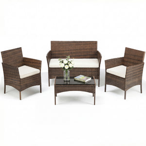 CONCETTA Patio Furniture Set, Wicker Outdoor PE Rattan Furniture with Coffee Table & Washable Cushion, Compact Bistro Conversation Seating for Balcony, Garden, Poolside, Porch