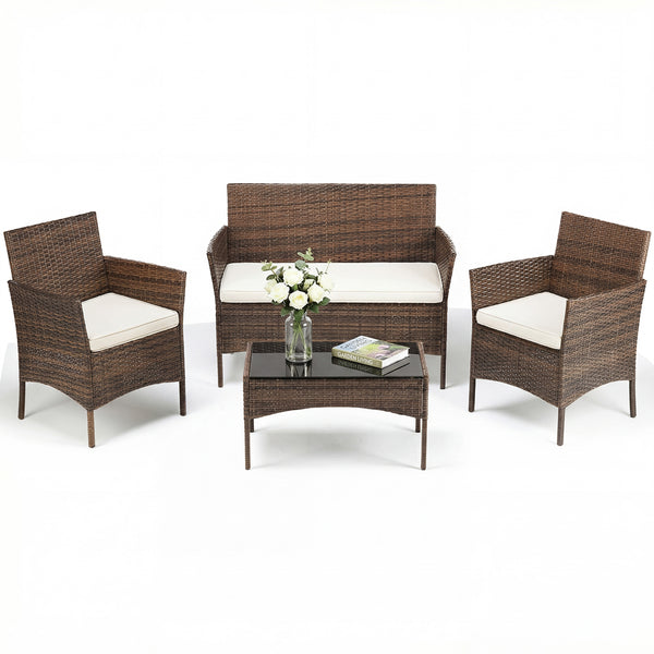CONCETTA Patio Furniture Set, Wicker Outdoor PE Rattan Furniture with Coffee Table & Washable Cushion, Compact Bistro Conversation Seating for Balcony, Garden, Poolside, Porch