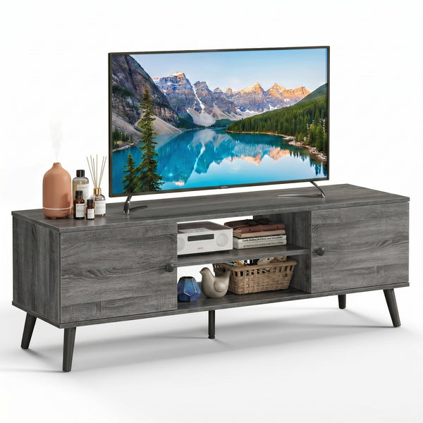 CONCETTA Wooden TV stand - for TVs up to 60 inches with adjustable shelves with double storage cabinets for living room, bedroom, patio