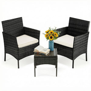 CONCETTA Patio Furniture Set, Wicker Outdoor PE Rattan Furniture with Coffee Table & Washable Cushion, Compact Bistro Conversation Seating for Balcony, Garden, Poolside, Porch