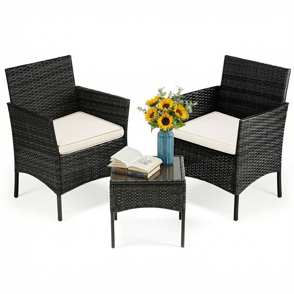 CONCETTA Patio Furniture Set, Wicker Outdoor PE Rattan Furniture with Coffee Table & Washable Cushion, Compact Bistro Conversation Seating for Balcony, Garden, Poolside, Porch