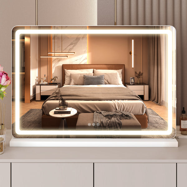 JOINSUN Makeup Mirror with Lights Tabletop, Aluminum Alloy Frame and USB Charging Support, White