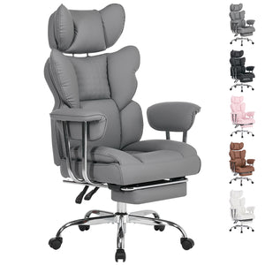 CONCETTA Big and Tall Office Chair, Scratch-Resistant PU Leather Executive Desk Chair with Footrest, Spring Lumbar Support, Wide Reclining Seat, White