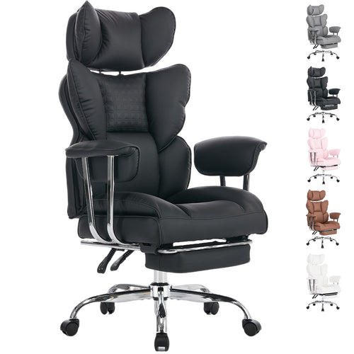 CONCETTA Big and Tall Office Chair, Scratch-Resistant PU Leather Executive Desk Chair with Footrest, Spring Lumbar Support, Wide Reclining Seat, White