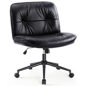 CONCETTA Armless Office Chair with Wheels - Swivel Rolling & 22° Rocking Recline, Wide PU Leather Seat, for Home Office Desk and Mobile Use