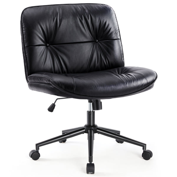 CONCETTA Armless Office Chair with Wheels - Swivel Rolling & 22° Rocking Recline, Wide PU Leather Seat, for Home Office Desk and Mobile Use