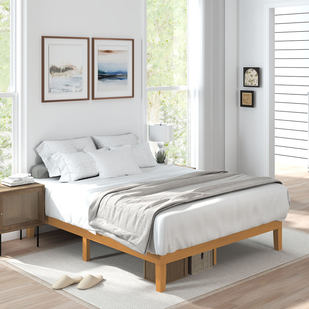 CONCETTA 12 inch Full Natural Pine Platform Bed Frame, Wood Slat Support, No Box Spring Required