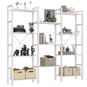CONCETTA Triple 4-Tier Bookshelf with 11 Open Display Shelves, Adjustable Storage Bookcase for Home & Office, Sturdy Steel Frame and Wood Construction, Anti-Tip and Adjustable Feet