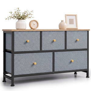 CONCETTA 5 Fabric Dresser with 5 Storage Drawers, TV Stand with Wooden Top Metal Frame for Clothes, Living Room, Hallway, Entryway
