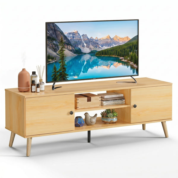 CONCETTA Wooden TV stand - for TVs up to 60 inches with adjustable shelves with double storage cabinets for living room, bedroom, patio
