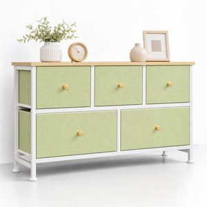 CONCETTA 5 Fabric Dresser with 5 Storage Drawers, TV Stand with Wooden Top Metal Frame for Clothes, Living Room, Hallway, Entryway