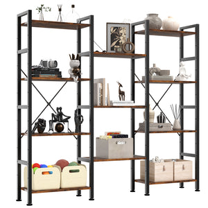 CONCETTA Triple 4-Tier Bookshelf with 11 Open Display Shelves, Adjustable Storage Bookcase for Home & Office, Sturdy Steel Frame and Wood Construction, Anti-Tip and Adjustable Feet