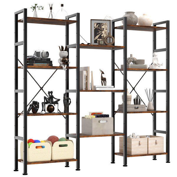 CONCETTA Triple 4-Tier Bookshelf with 11 Open Display Shelves, Adjustable Storage Bookcase for Home & Office, Sturdy Steel Frame and Wood Construction, Anti-Tip and Adjustable Feet