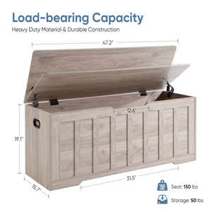 CONCETTA Extra Large Wooden Storage Bench & Chest with Safety Hinges, Shoe Bench and Entryway Storage