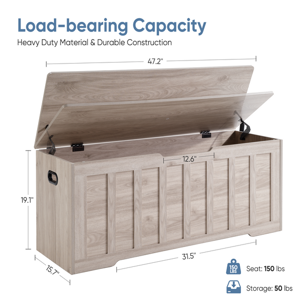 CONCETTA Extra Large Wooden Storage Bench & Chest with Safety Hinges, Shoe Bench and Entryway Storage