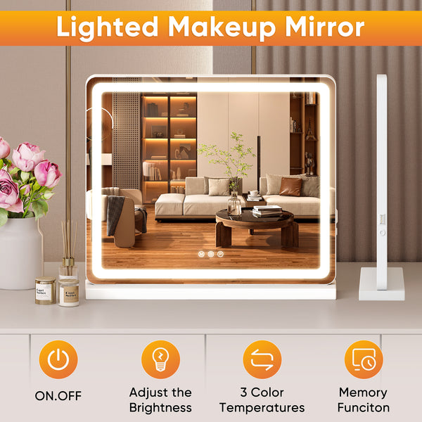 JOINSUN Makeup Mirror with Lights Tabletop, Aluminum Alloy Frame and USB Charging Support, White