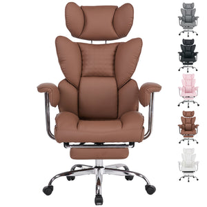 CONCETTA Big and Tall Office Chair, Scratch-Resistant PU Leather Executive Desk Chair with Footrest, Spring Lumbar Support, Wide Reclining Seat, White