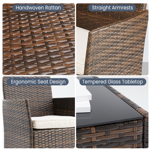 CONCETTA Patio Furniture Set, Wicker Outdoor PE Rattan Furniture with Coffee Table & Washable Cushion, Compact Bistro Conversation Seating for Balcony, Garden, Poolside, Porch