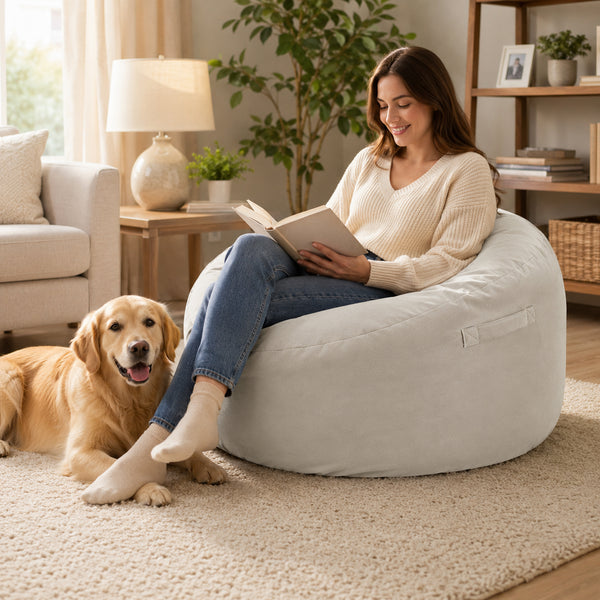 CONCETTA Memory Foam Bean Bag Sofa, Washable Velvet Outer Cover & Removable Inner Liner, Large Floor Sofa for Living Room Bedroom