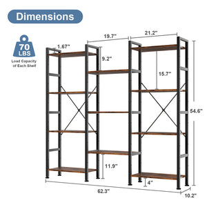 CONCETTA Triple 4-Tier Bookshelf with 11 Open Display Shelves, Adjustable Storage Bookcase for Home & Office, Sturdy Steel Frame and Wood Construction, Anti-Tip and Adjustable Feet