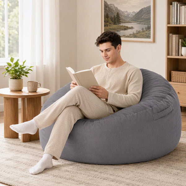 CONCETTA Memory Foam Bean Bag Sofa, Washable Velvet Outer Cover & Removable Inner Liner, Large Floor Sofa for Living Room Bedroom