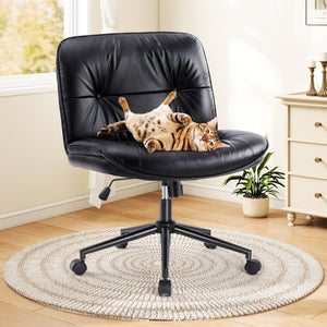 CONCETTA Armless Office Chair with Wheels - Swivel Rolling & 22° Rocking Recline, Wide PU Leather Seat, for Home Office Desk and Mobile Use