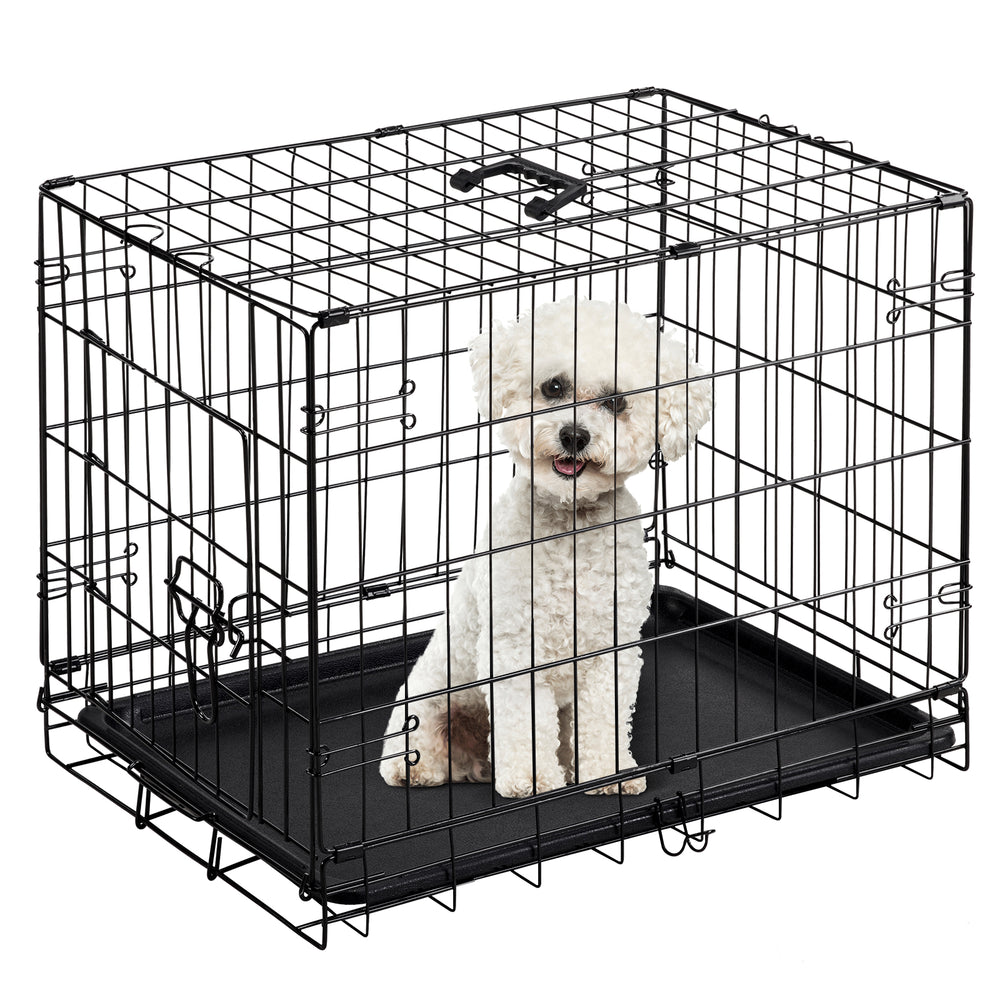 CONCETTA 24 inch Single-Door Folding Dog Crate, Portable Small Cage with Leak-Proof Pan Tray, Black
