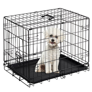 CONCETTA 24 inch Single-Door Folding Dog Crate, Portable Small Cage with Leak-Proof Pan Tray, Black