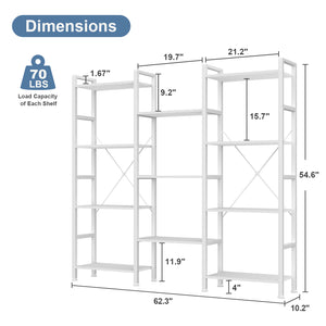 CONCETTA Triple 4-Tier Bookshelf with 11 Open Display Shelves, Adjustable Storage Bookcase for Home & Office, Sturdy Steel Frame and Wood Construction, Anti-Tip and Adjustable Feet