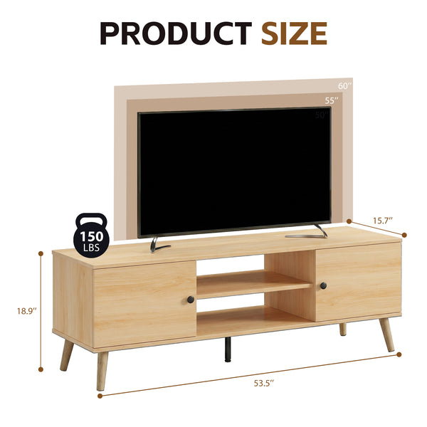 CONCETTA Wooden TV stand - for TVs up to 60 inches with adjustable shelves with double storage cabinets for living room, bedroom, patio