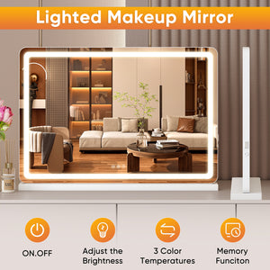 JOINSUN Makeup Mirror with Lights Tabletop, Aluminum Alloy Frame and USB Charging Support, White