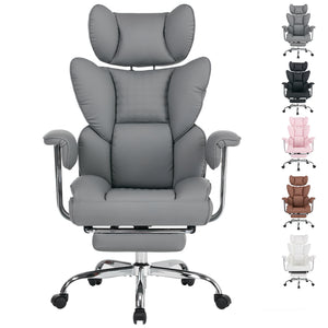 CONCETTA Big and Tall Office Chair, Scratch-Resistant PU Leather Executive Desk Chair with Footrest, Spring Lumbar Support, Wide Reclining Seat, White