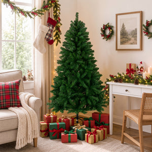 SHOUFTW Artificial Classic Pine Christmas Tree, Flame Retardant PVC Full Branch Tips with Metal Stand & Hinges, Unlit Holiday Decor Tree for Indoor Home Xmas Party Decoration